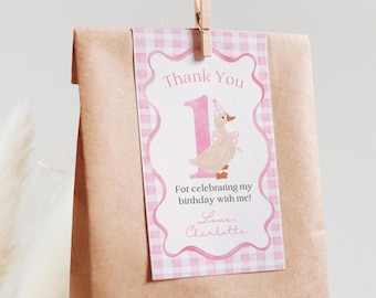 Printable One Silly Goose Birthday Thank You Tags Pink Silly Goose Party Favors For Girl 1st Birthday Theme Thank You Goose Theme, T06