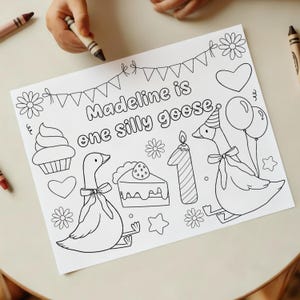 En fånig gås födelsedagsmålarbild, redigerbar första födelsedagsaktivitet, H15