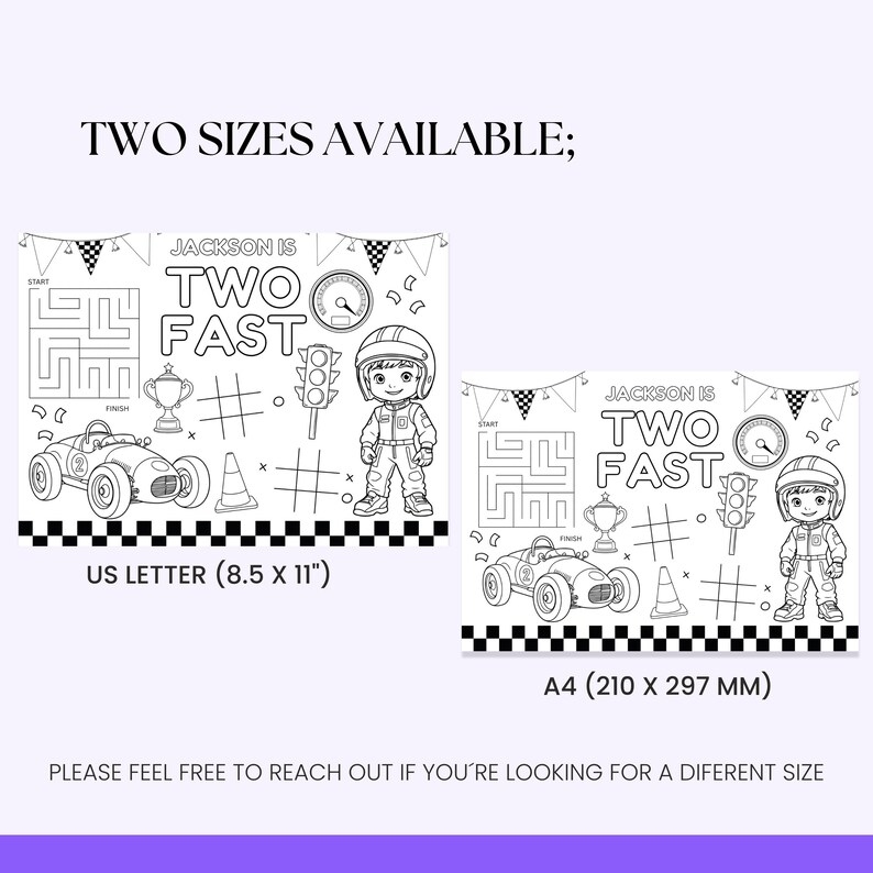Race Car Birthday Coloring Page, Two Fast Birthday, Personalized ...
