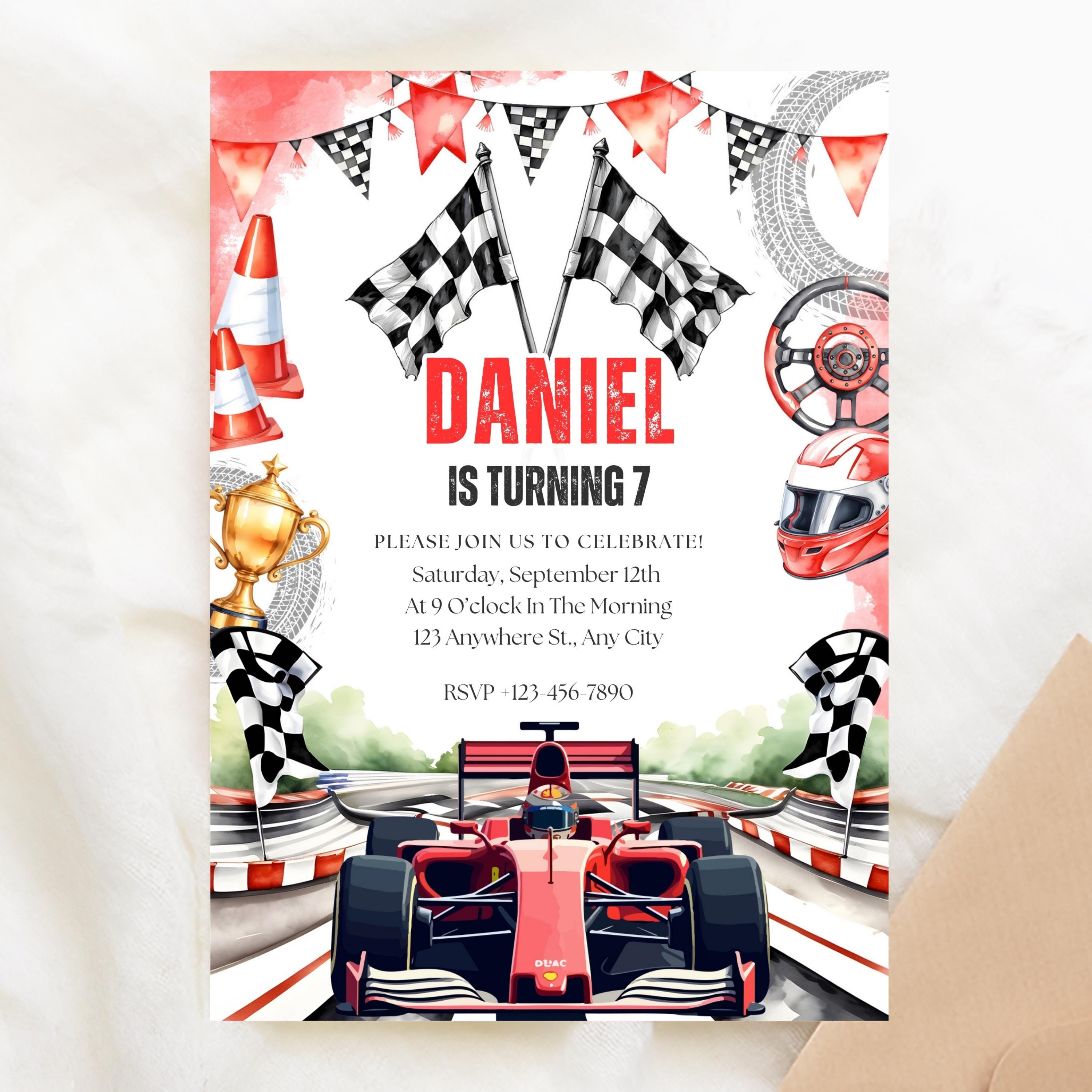 Invitations In Racing Example Race Car Birthday Invitation, Racecar Party, Racing Party, Sport Race ...
