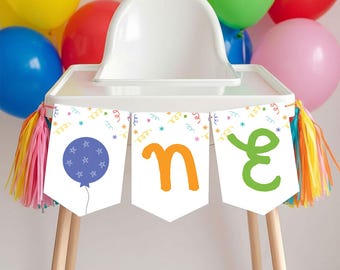 One is Fun High Chair Banner 1st Birthday Smash Cake Banner Fun to be One Printable Pennant One Banner J01