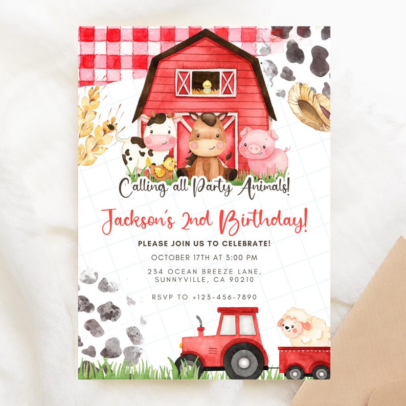 Editable Farm Birthday Invitation Boy Farm Animals Boy Barnyard ...