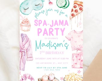 Spa Jama Birthday Invitation, Sleepover Birthday Invite Pink Girl Spa Tween Teen Digital Download Printable Template A42