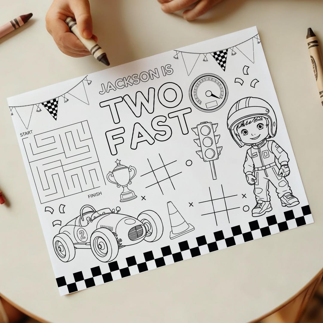 Race Car Birthday Coloring Page, Two Fast Birthday, Personalized ...