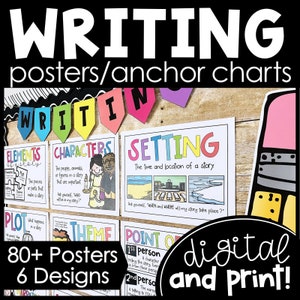 Writing Classroom Decor - Writing Posters Anchor Charts - Writing Process - Opinion, Informative, Narrative, Persuasive - Bulletin Board