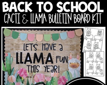 Back to School Bulletin Board Ideas Kits, Cactus Classroom Decor, Llama Classroom Decor, Watercolor, Let's Grow this Year, One Sharp Bunch