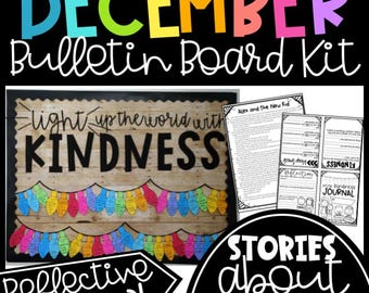 December Light up the World with Kindness Bulletin Board Kit Idea Door Decor Christmas Lights Kindness Posters Printable Printable Journal
