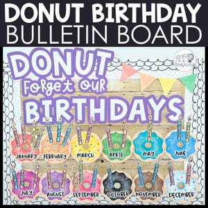 Geburtstag Bulletin Board Dekorationen Druckbare Happy Birthday Banner Klassenzimmer Dekor Aquarell Donuts Regenbogen Kerzen Bearbeitbare Displays