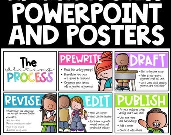 Writing Process Posters Anchor Charts Bulletin Board Classroom Decor PowerPoint Prewrite Draft Revise Edit Publish Handout Editable
