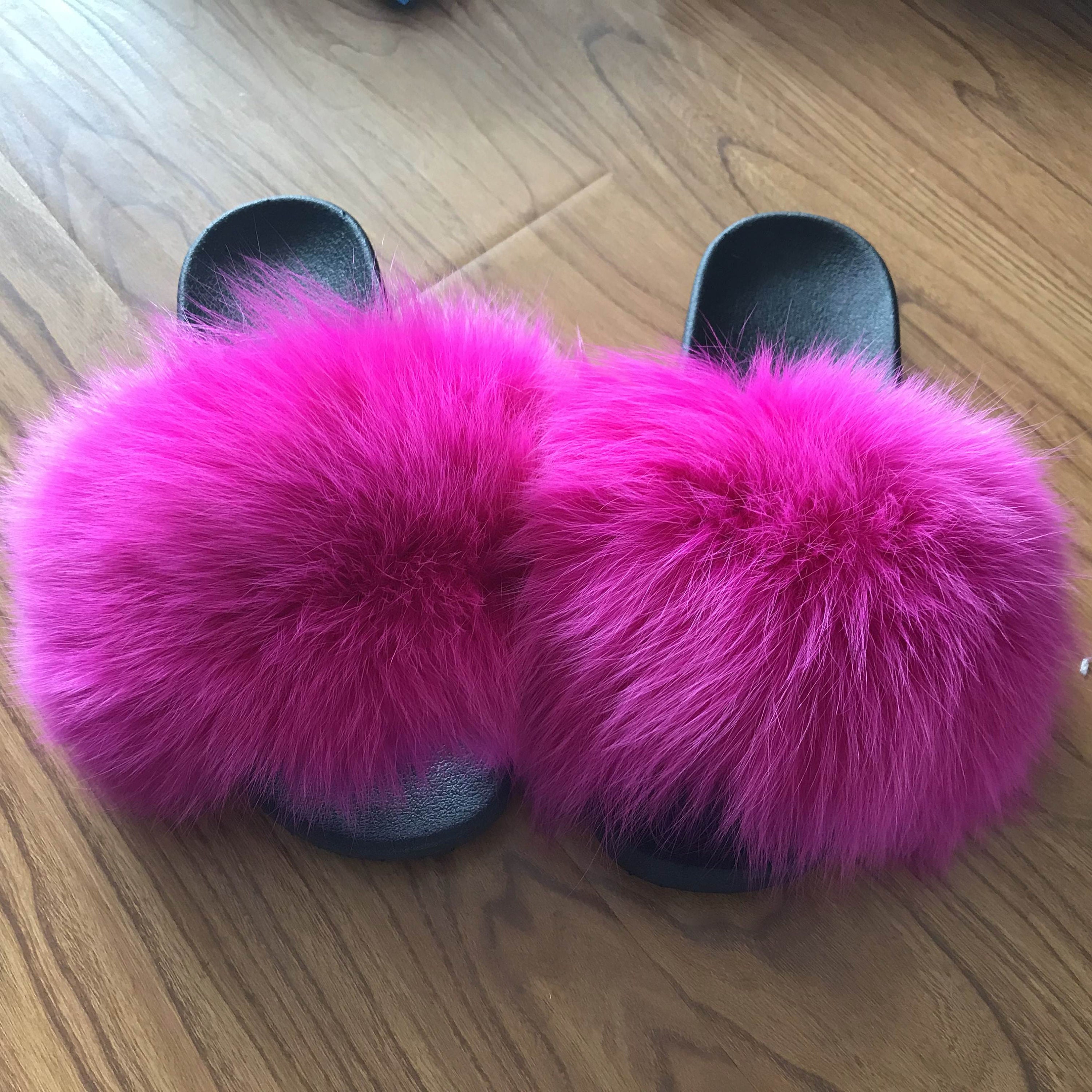 Bergman Kelly Women's Fuzzy Faux Fur Slide Slippers, Starlet Collection - Scuff Style (US Company), Size: 9-10, Pink