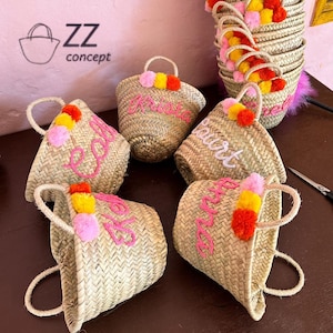 Customized Straw Bag for Bachelorette Party  Personalized Bridesmaid Beach Bag -  - Bridesmaid Gift - Monogrammed Straw Bag with Pompoms