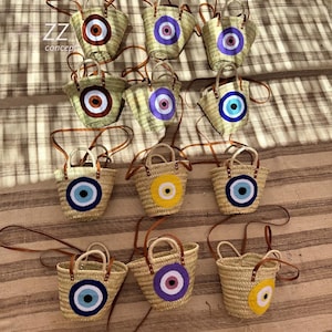 Handwoven Straw Tote Bag with Evil Eye Design – Boho Chic Beach & Market Bag