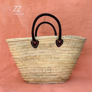 Handmade Straw Tote Bag with Leather Handles – Moroccan Market Basket