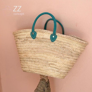 straw bags French Basket french market basket, Beach Bag Handmade Moroccan Basket - Natural French Basket Handle leather