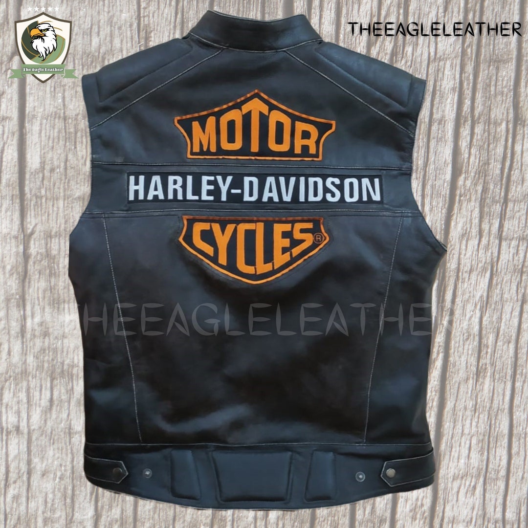 Harley Davidson Passing Link Men's Biker Vest Orange - Etsy