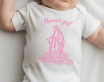 Mamas Girl Catholic Baby Onesie Baptism Gift Idea Catholic Baby Shower Gift Virgin Mary Newborn Outfit Catholic Baby Gift Church Outfit