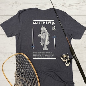 Catholic Men&#39;s T-shirt - Fishers of Men - Fishing T-Shirt - Traditional Catholic - Bible Verse T-shirt - Fishing Rod and Hook T-shirt