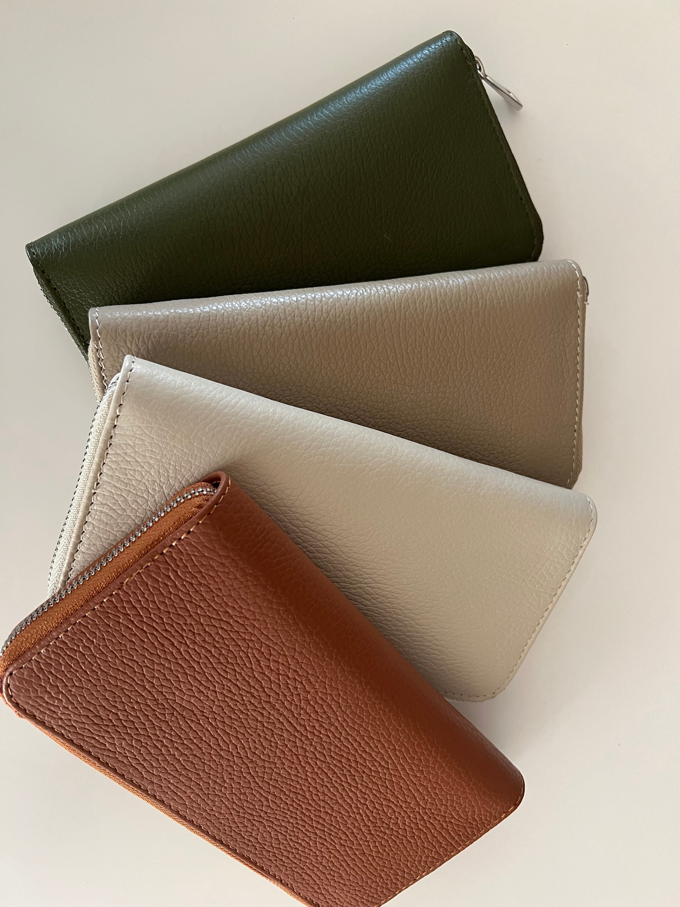 Leather Wallet Natural Beige Zipper Women Card Holders With