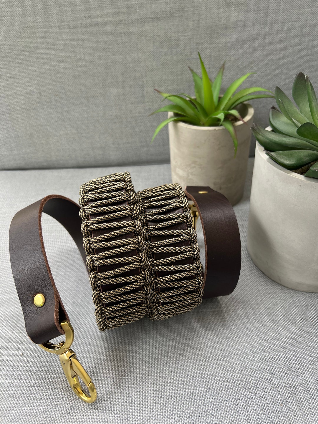 Taschengurt Leder mit Paracord, Taschenriemen, Tragegurt