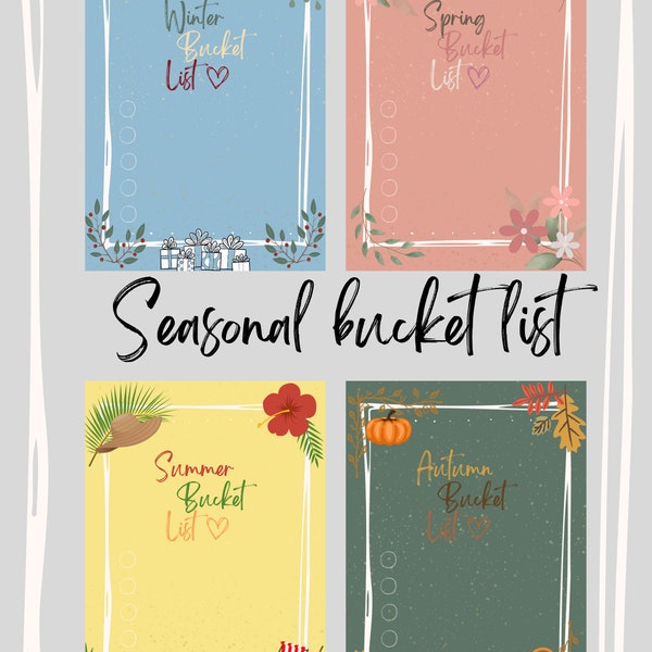 Seasonal bucket list – summer winter autumn spring – printable, digital, bucket list, seasonal, instant download, cute, playful, five points