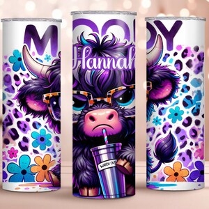 Personalized Moody Cow Tumbler with Lid and Straw, Cow Lover Gift For Her, Funny Cow Travel Cup, Cute Highland Cow Mug 20 oz, Birthday Gift