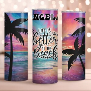 Personalized Beach Tumbler: Tropical Vacation Travel Mug, 20 oz