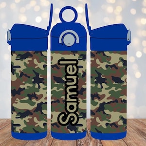 Personalized Kids Camo Tumbler: 12oz Insulated Stainless Steel Water Bottle