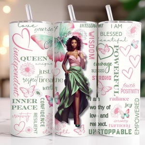 Personalized Black Queen Tumbler: Melanin Girl Inspirational Quote, Empowered Woman Gift
