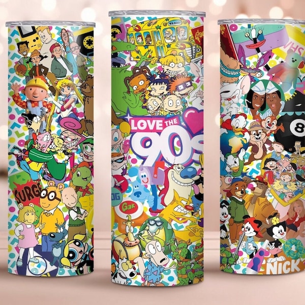 1990's Childhood Skinny 20 oz Tumbler. I love the 1990s, TV shows of the 1990s, Retro 90s, Birthday gift for child of the 1990s, 1990s Vibes