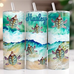 Personalized Sea Turtle Tumbler, Turtle Lover Gift, Custom Named Travel Tumbler with Straw and Lid, Sea Turtle Mug, Ocean Turtle Cup for Her