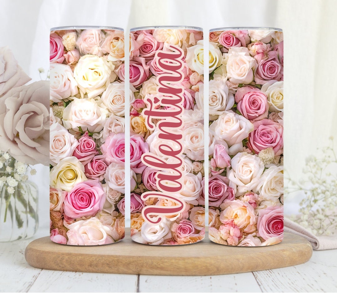 Custom Pink Roses Personalized Pink Roses Tumbler: Custom Floral Travel Mug, 20 Oz - Etsy
