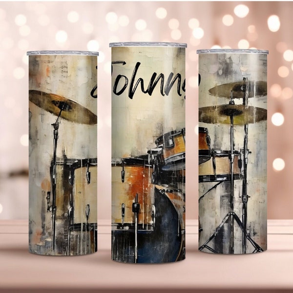 Personalized Drum Tumbler with Straw, Drummer Gift, Music Teacher Gift, Music Tumbler for Men Musician Travel Tumbler, Birthday Gift for Men