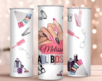 Nail Boss Personalized 20oz Skinny Tumbler with Straw, Custom Manicurist Cup, Nail Boss Gift, Nail Hustler Travel Drink Mug, Nail Tech Gift