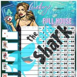Cartão de jogo Full House Bingo de Lucky Lucy (direto, misto e em branco)