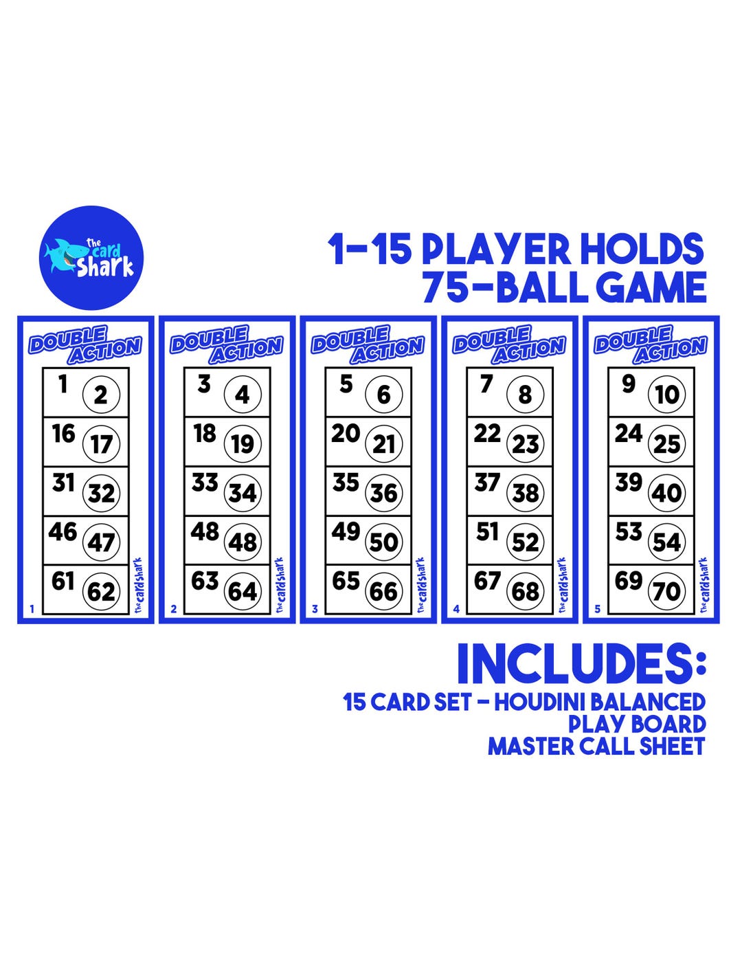 Blue Double Action - 15 Player Hold Bingo Card Game - Etsy