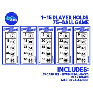 Juego de bingo con cartas de doble acción azul para 15 jugadores
