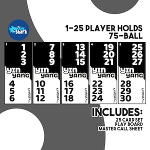 Yin Yang-thema, dubbele actie: bingokaartspel voor 25 spelers