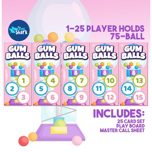 Gum Balls - Jogo de cartas de bingo para 25 jogadores