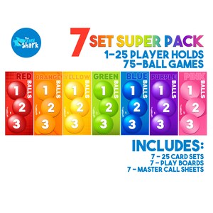 Lot de boules arc-en-ciel - 7 x 25 cartes de jeu de bingo-test