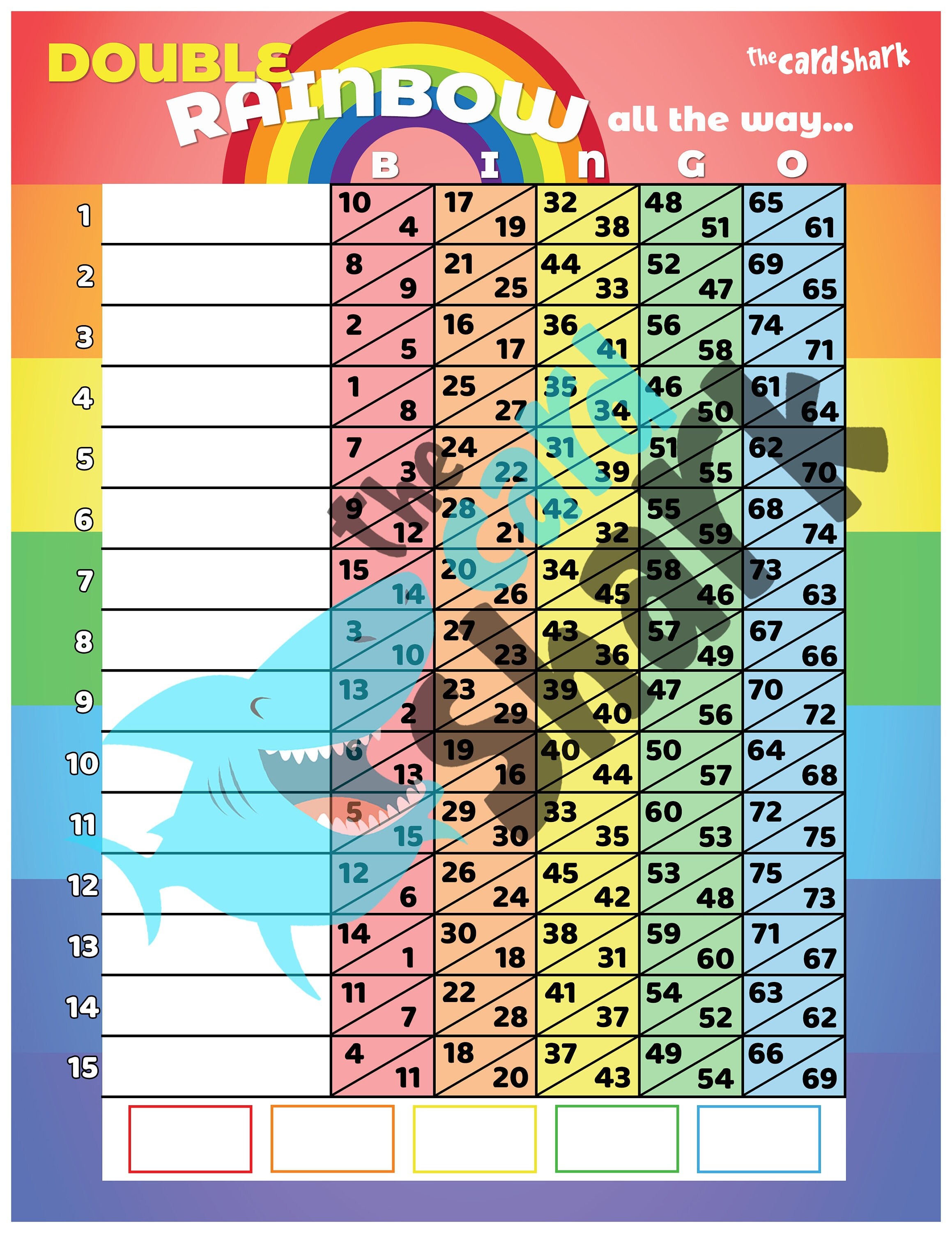 Double Rainbow Double Action Bingo Game Card