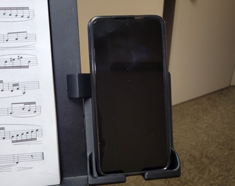 Phone holder for side of music stand