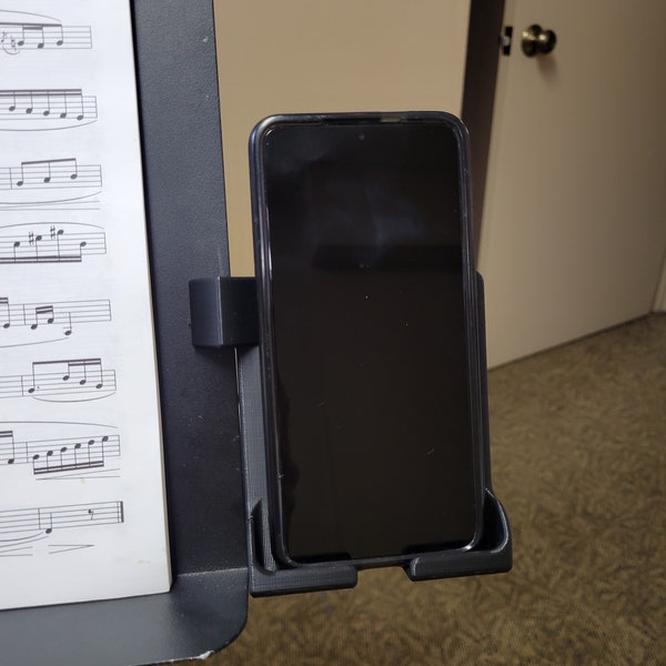 Phone holder for side of music stand