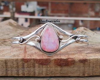 Superb Pink moonstone Bangle, Women Bangle, 925 Sterling Silver Bangle, Handmade Bangle, Bezel Bangle, Gemstone Bangle, Anniversary Bangle&#39;s