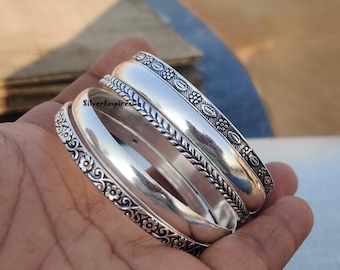 Stacking Bangle in Sterling Silver, Sterling Silver Bangle, Set of 5 Bangles, Boho Stacking Bangles, Silver Handmade, 925 Sterling Silver.