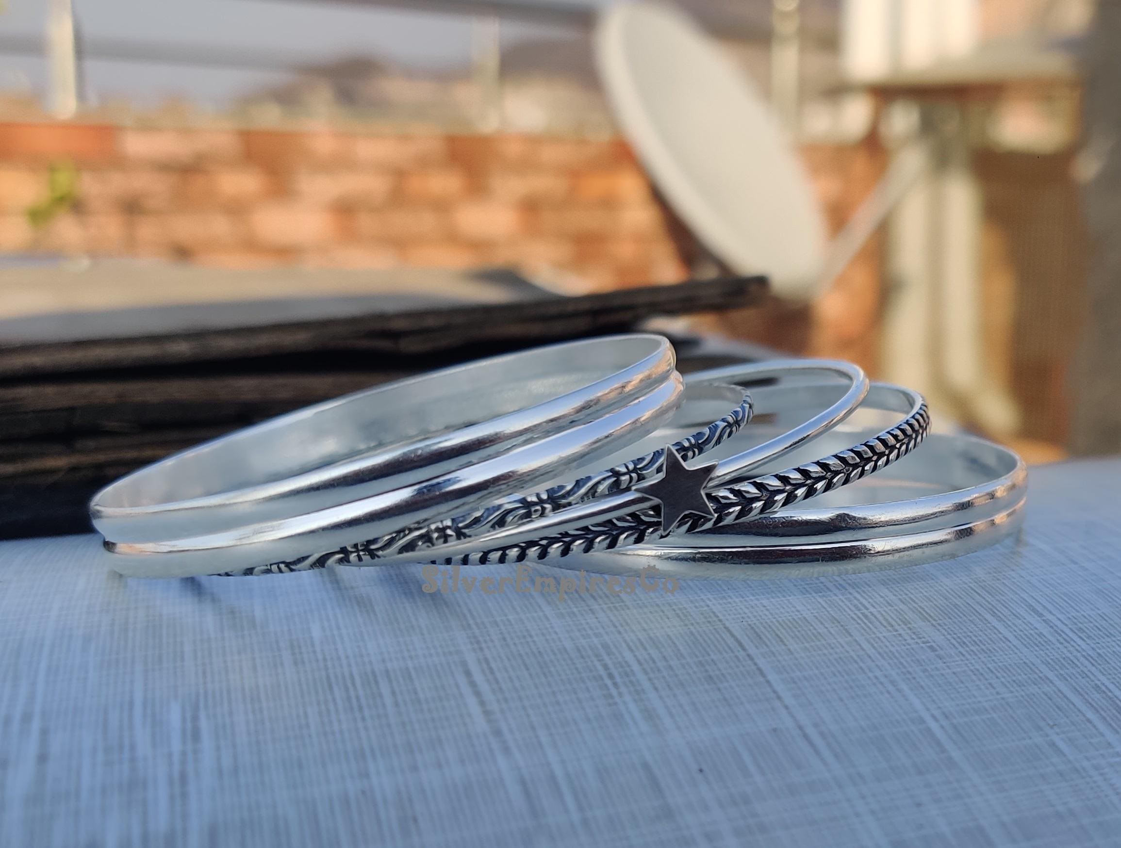 vintage silver bangle セット Elegant 5-piece Silver Bangle Set 925 Sterling Silver Crafted With