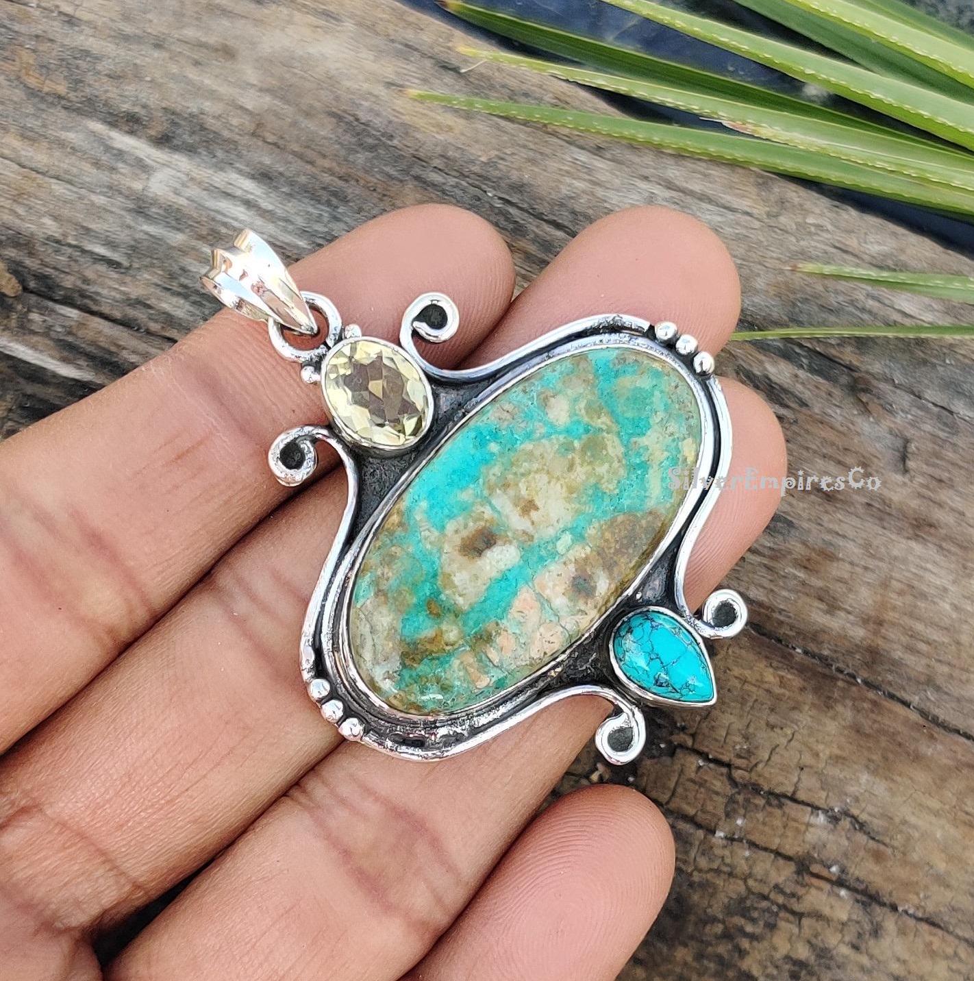 Kingmen Turquoise Gemstone Pendant, Handmade Pendant, 925 Sterling…