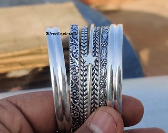 Elegant 7-Piece Silver Bangle Set 925 Sterling Silver Handcrafted Bangle, Versatile Wear for Every Occasion, Thanksgiving Gift, Gift For Her