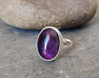 Amethyst Solid 925 Sterling Silver Purple Amethyst Gemstone Jewelry Ring Natural Amethyst Minimalist Designer Ring Jewelry Christmas Gift