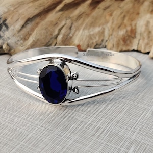 Iolite Gemstone Bangle, Solid 925 Sterling Silver Bangle, Gift For Love, Boho Bangle, Adjustable Cuff Jewelry Gift, Handmade Bangle, Q26