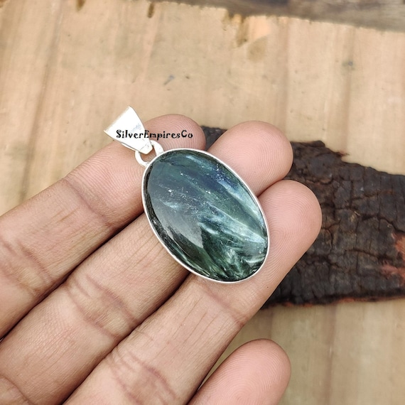 Beautiful Seraphinite Gemstone Pendant, 925 Sterling Silver pendant, Gift for Her, Wedding Gift, Handmade Gift, Birthday Gift, Promise Gift.